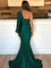 Mermaid One-shoulder Long Puff Sleeves Green Prom Dresses, PD0821