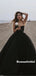 Sweetheart Spaghetti Straps Long Black Simple Prom Dresses, PD0825