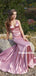 Mermaid Spaghetti Straps V-neck Long Satin Prom Dresses, PD0828