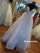 Spaghetti Straps V-neck Lace-up Back Backless Long Sparkly Prom Dresses, PD0831