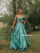 New Arrival Two-pieces V-neck Straps Long Satin Prom Dresses, PD0835