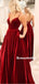 A-line Spaghetti Straps V-neck Lace-up Back Prom Dresses With Pockets, PD0838
