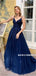 Popular A-line V-neck Appliques Lace-up Back Long Tulle Prom Dresses, PD0847