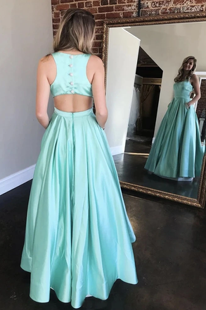 A-line Floor-length Square Neck Open-back Prom Dresses With pockets, PD0849