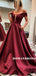 A-line Off-shoulder V-neck Elegant Simple Long Satin Prom Dresses, PD0850