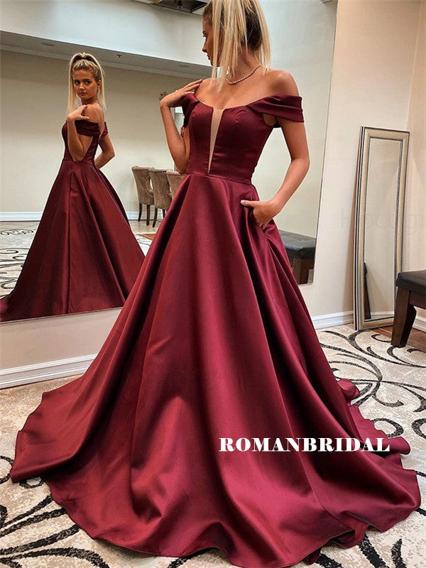 Maroon Off Shoulder Half Sleeve Burgundy Lace Long Prom Dresses Evenin –  selinadress
