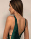 A-line Deep V-neck Sleeveless Backless Green Satin Prom Dresses, PD0854