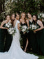 Sheath Spaghetti Straps V-neck Sleeveless Dark Green Bridesmaid Dresses, BD0618