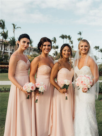 Sweetheart Stapless Sequins Top Short Chiffon Bridesmaid Dresses With Split, BD0622