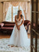 A-line V-neck Appliques Backless Long Tulle Wedding Dresses, WD0482