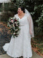 A-line Cap-sleeves V-neck Large Size Lace Wedding Dresses With Belt, WD0487