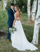 A-line V-neck Appliques Backless Long Chiffon Wedding Dresses With Split, WD0490