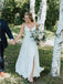 A-line V-neck Appliques Backless Long Chiffon Wedding Dresses With Split, WD0490