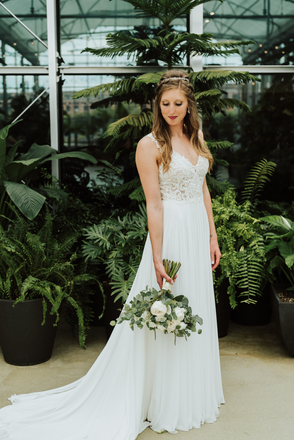 A-line V-neck Appliques Beading Backless Long Chiffon Wedding Dresses, WD0491