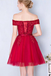 A-line Off-shoulder Burgundy Appliques Beading Tulle Homecoming Dresses, HD0554