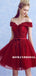 A-line Off-shoulder Burgundy Appliques Beading Tulle Homecoming Dresses, HD0554