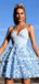A-line Spaghetti Straps V-neck Appliques Backless Homecoming Dresses, HD0556