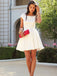 A-line Beteau Neck Short Sleeves Open-back Short White Homecoming Dresses, HD0560