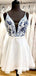 Newest A-line Deep V-neck Spaghetti Straps Embroidery Homecoming Dresses, HD0564