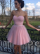 A-line Sweetheart Pink Tulle Short Homecoming Dresses With Belt, HD0566