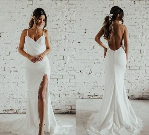 Spaghetti Straps Mermaid Lace Simple Design Long Wedding Dresses, WD0494