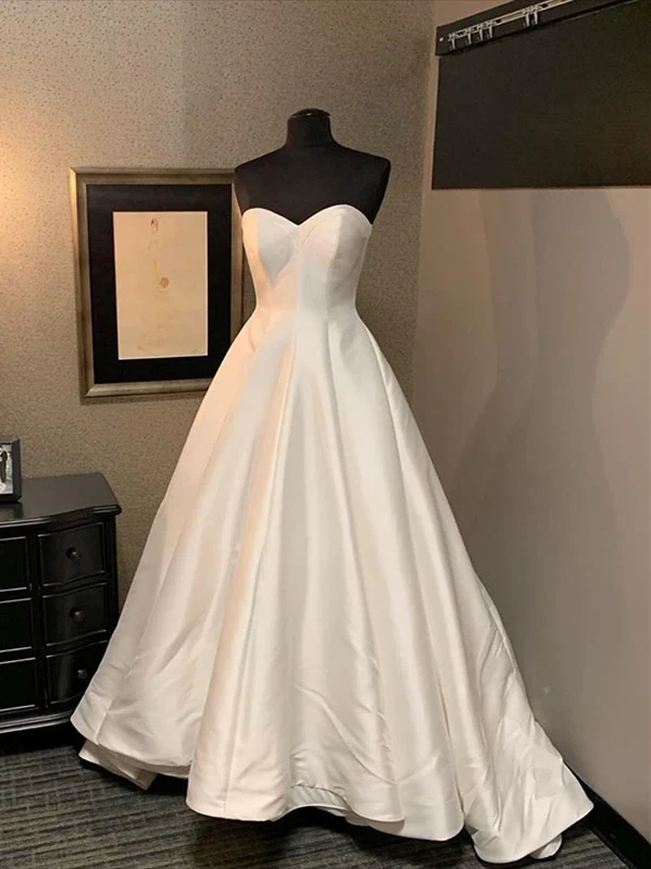 Sweetheart Strapless A-line Satin Wedding Dresses With Train, WD0495 RomanBridal Sweetheart Strapless A-line Satin Wedding Dresses With Train, WD0495 RomanBridal