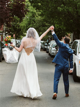 A-line V-neck Spaghetti Straps Backless Rhinestones Wedding Dresses, WD0496