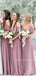 A-line Floor-length V-neck Off-shoulder Bridesmaid Dresses With Ruffles, BD0623