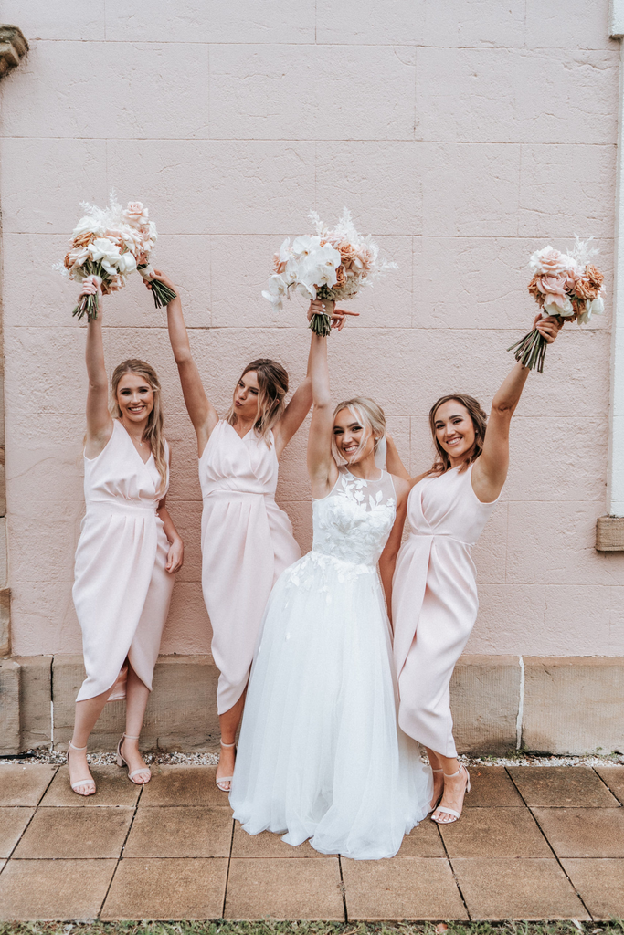 Sheath V-neck Sleeves Simple Short Bridesmaid Dresses With Split, BD06 – RomanBridal