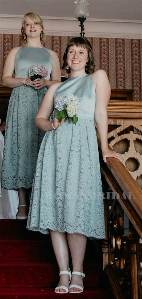 A-line Halter Sleeveless Lace Short Bridesmaid Dresses, BD0636
