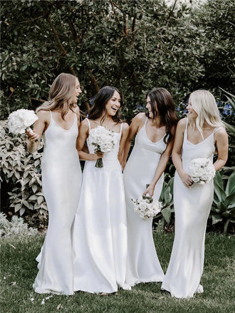 Sheath V-neck Spaghetti Starps Backless Long Bridesmaid Dresses, BD0640