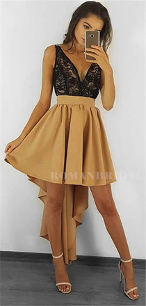 High-low V-neck Sleeveless Lace Homecoming Dresses, HD0575