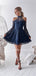 A-Line High-neck Halter Long Sleeves Lace Homecoming Dress, HD0577