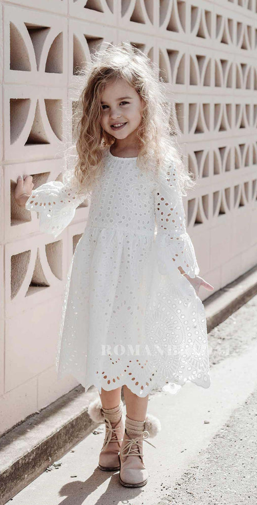 A-line Round Neck Long Sleeves Lace Flower Girl Dresses, FG0158