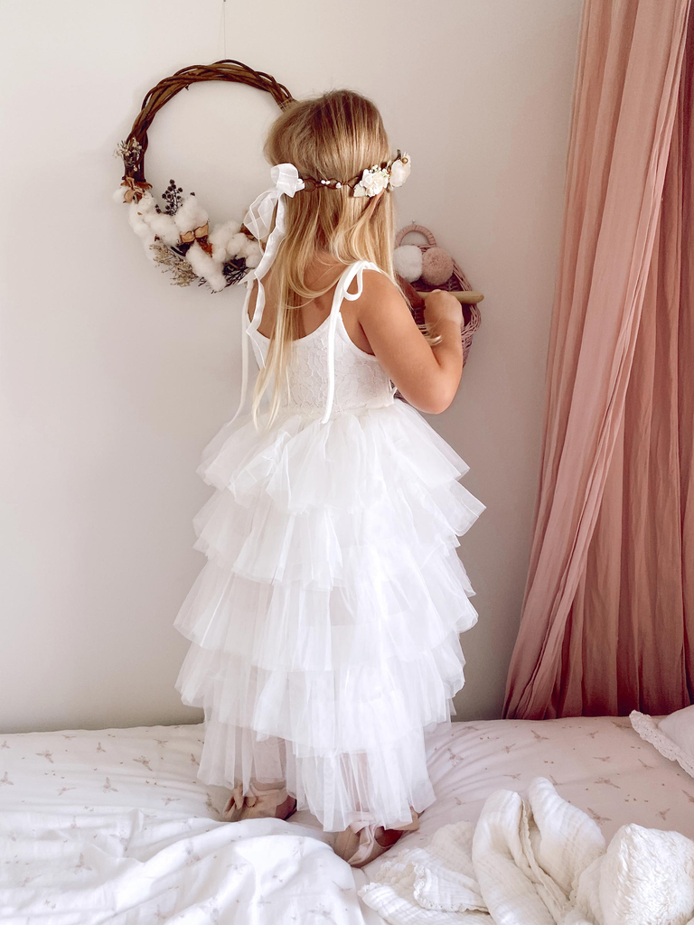 A-line SpaghettI Straps Lace Top Tulle Flower Girl Dresses, FG0159