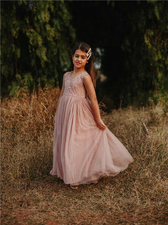 A-line Round Neck Floor-length Lace Flower Girl Dresses, FG0160