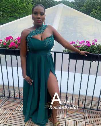 Embroidery Plain Color Split Side Floor-length Soft Satin Bridesmaid Dresses, RBM001