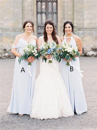 A-line Floor-length Straps Long Chiffon Bridesmaid Dresses, BD0606