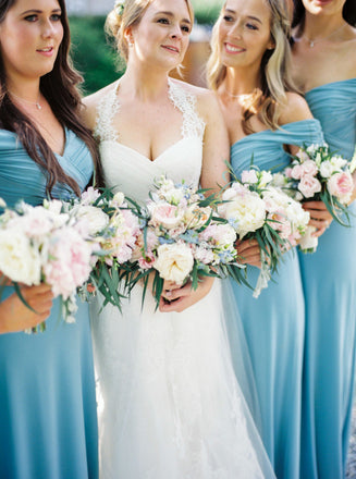 A-line Floor-length Off-shoulder Long Pleats Bridesmaid Dresses, BD0612