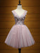 Charming V-neck short mini prom dress, Seam beads applique party dresses, Back strap homecoming Dresses,HD0328