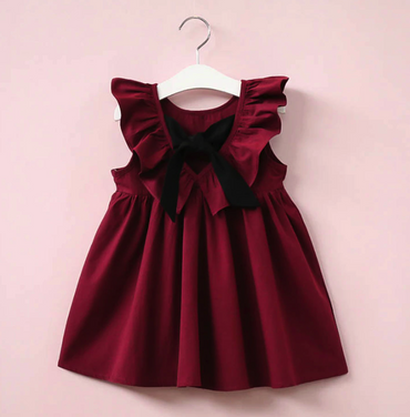 Simple Burgundy V-back Sleeveless Flower Girl Dresses With Bow, FG0131