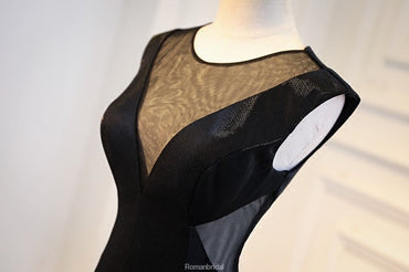 Trumpet Black Stain Zipper Open Back V-neck Sleeveless Empire Prom Dress, PD0402