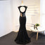 Trumpet Black Stain Zipper Open Back V-neck Sleeveless Empire Prom Dress, PD0402