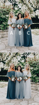 A-line Floor-length Chiffon Off-shoulder Cheap Simple Long Bridesmaid Dress , BD0498