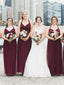 A-line Floor-length Burgundy Long Tulle Bridesmaid Dresses, BD0598