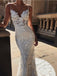 Mermaid Spaghetti Straps V-neck Lace Appliques Long Wedding Dresses, WD0473