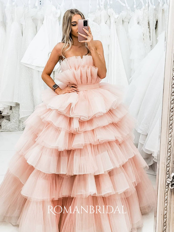 Pink Princess Thousand-layer Strapless Puffy Tulle Ball Gowns Prom Dre RomanBridal Pink Princess Thousand-layer Strapless Puffy Tulle Ball Gowns Prom Dre RomanBridal