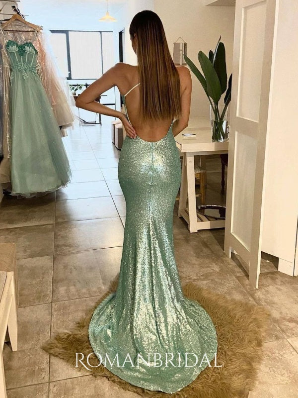 Mint Green Unique A-Line Simple Evening Dresses Long Sleeves Prom Dres