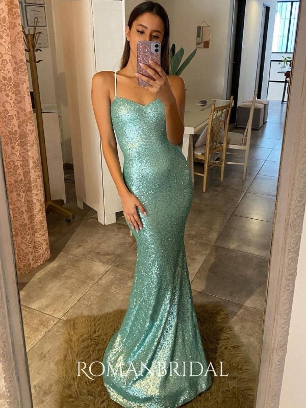 Sexy Light Green Spaghetti Strap Sequins Mermaid Evening Gowns Prom Dr RomanBridal Sexy Light Green Spaghetti Strap Sequins Mermaid Evening Gowns Prom Dr RomanBridal