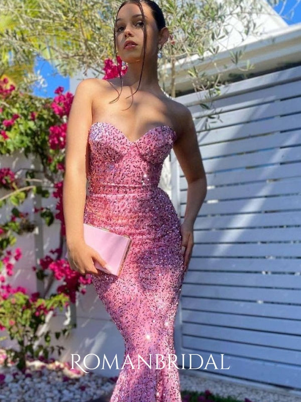 Sparkly Pink Sequins Sweetheart Mermaid Sexy Evening Gowns Prom Dresse – RomanBridal